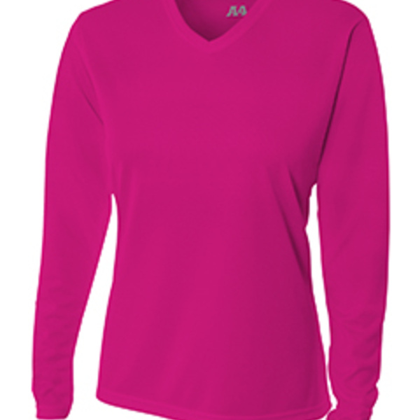 Ladies' Birds-Eye Mesh Long Sleeve V-Neck T-Shirt Thumbnail