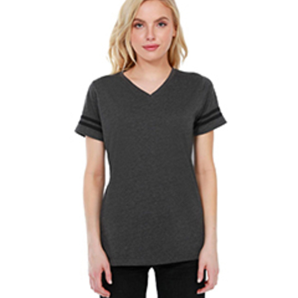 Ladies' CVC Striped Varsity T-Shirt Thumbnail